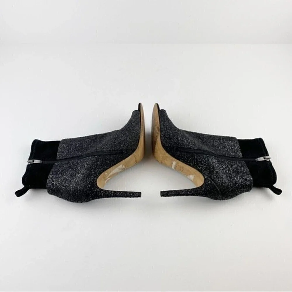 Via Spiga Tarni Black Glitter High Heel Peep Toe Booties Size 7.5 - Picture 7 of 13